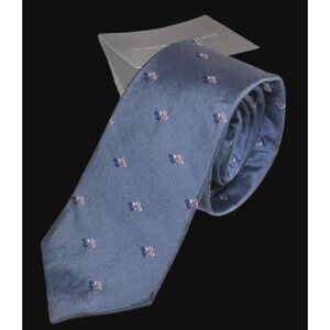 80s Vintage Embroidered 100% Silk Necktie Blue Diamond Mod Satin Tie USA Made
